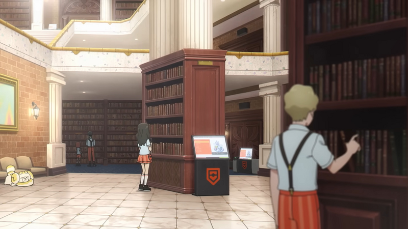 Screenshot of Naranja Academy Library,
showing people browsing bookshelves in a massive,
ornate library spanning multiple floors.